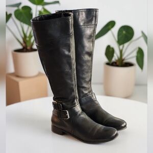 Women Vintage Leather Black Tall Riding Boots By Nine West Size 7.5M